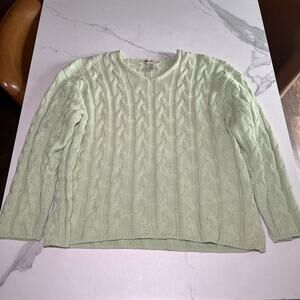 EDDIE BAUER Sweater Women XL Drifter Cable Knit V-Neck Pullover Cotton Green VTG